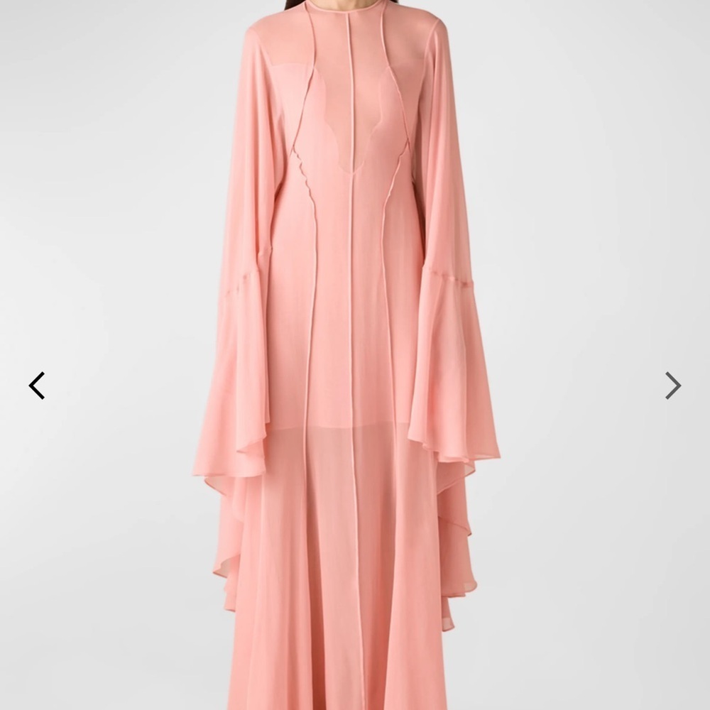 St. John plunging illusion, flowing long sleeve silk gown. - Picture 13 of 14